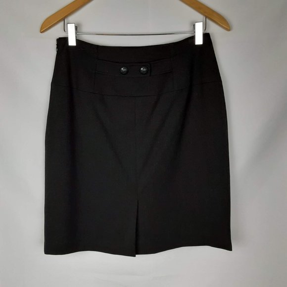 A-Line Black Skirt Tahari West Riding Buttons size 4P - Picture 6 of 7